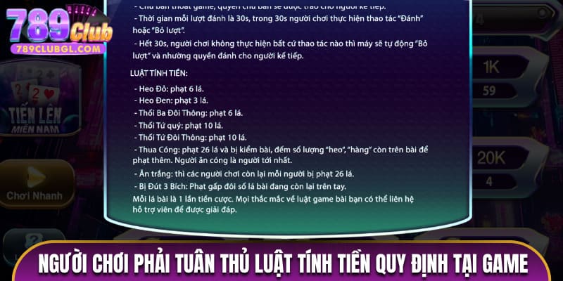 Người chơi phải tuân thủ luật tính tiền quy định tại game 